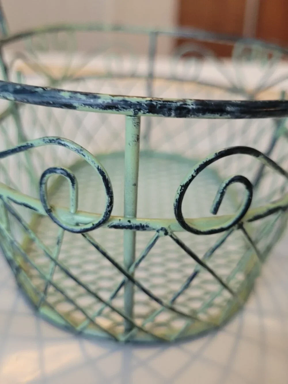 Green Rustic Metal Wire Basket